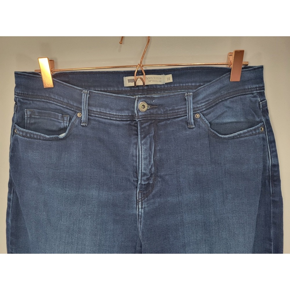 Levis 512 Perfectly Slimming Skinny Leg Jeans Dark Wash Blue Womens Size 16 - Picture 2 of 6
